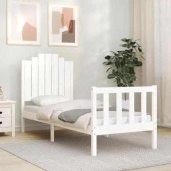 Estructura de Cama Individual con Cabecero Blanco de Madera Maciza