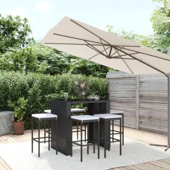 7-Piece Black Poly Rattan Garden Bar Set with Cushions