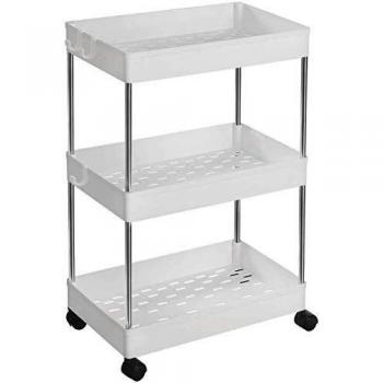 Olliwon Carritos Auxiliares para Cocina y Baño, 3 Alturas con Ruedas, Ideal como Almacenaje Adicional para Cocina, Vestíbulo, Dormitorio o Oficina - Blanco