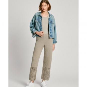 Pantalón recto de mujer Pepe Jeans Isy Pants en crochet verde con detalles calados en el bajo