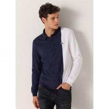 Polo contraste de manga larga para hombre marino y blanco Lois