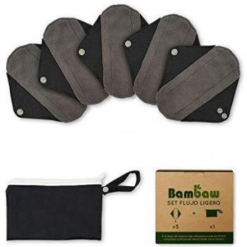 Compresas Reutilizables Ecológicas | Set de Compresas Lavables Para Mujeres | Pack de Salvaslip Reutilizable Para Todo Tipo de Flujos | Set de 5 Compresas de Tela | Productos Ecológicos | Bambaw