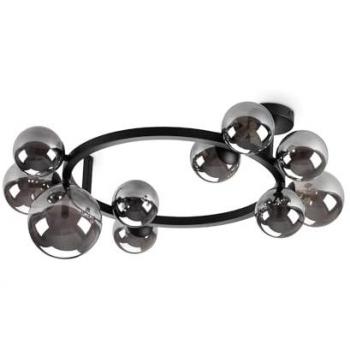Lámpara de Techo Perlage Globo 10 Luces Negro Pantalla Gris Ahumado G9 15W 3000K IP20