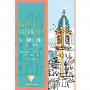 Clairefontaine 97505C - Un carnet de coloriage adulte de 48 pages imprimées 21x29,7 cm 120g, Villes
