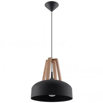 Lámpara Colgante Casco Negro y Madera Natural E27 Acero/Madera/Plástico 1 Bombilla LEDBOX