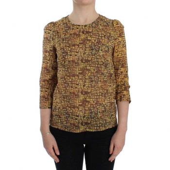 Dolce & Gabbana Multicolor Mosaic Print Silk Blouse T-shirt - IT38 | S, Female, Brown, Size: 2XS