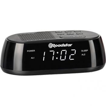 Roadstar CLR-2477 Radio Reloj Despertador Digital con PLL FM, Puerto USB para Carga Rápida, Doble Alarma, Pantalla LCD Grande, Función Snooze y Temporizador de Apagado Autom