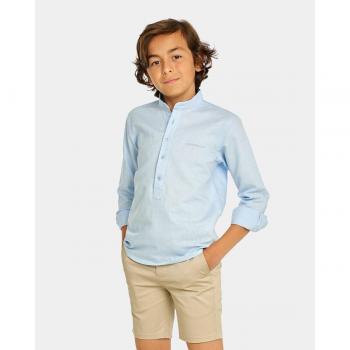 Camisa de niño lisa de manga larga con cuello polera