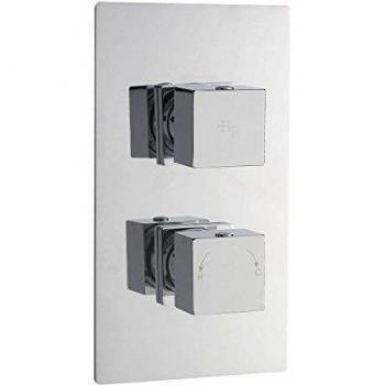 Hudson Reed Serie Kubix - Termostato Cuadrado de Ducha Doble en Latón Cromado - Llave Mezcladora Empotrada - Batería Mural de 1 Función - Disco Cerámico - Grifo Estilo Moderno