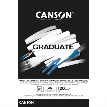 Bloc encolado Canson Graduate Negro 14,8x21 cm, 20 hojas, papel fino de 120 g/m²