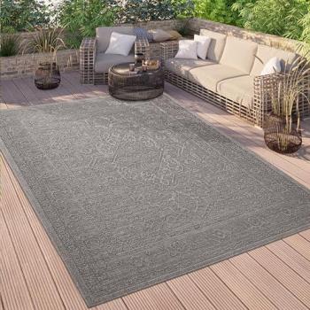 Alfombra Vintage Oriental Lavable para Interior y Exterior, 160x220 cm, Color Antracita 2, Efecto Hoch-Tief, 4 mm de Altura