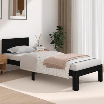 Estructura de cama individual de madera maciza negra 75x190 cm