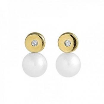 Pendientes de oro 18k para mujer con diamantes, perlas cultivadas y cierre automático