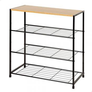 Zapatero Metálico Industrial Abierto 4 Niveles con Estantes de Madera y Estructura de Acero Negro para Entrada y Recibidor, Organización de Calzado