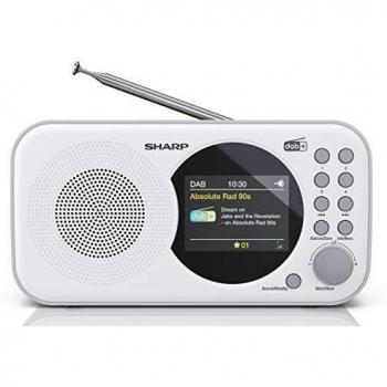Sharp DR-P320 Radio Despertador Digital Portátil con Sintonizador DAB/DAB+ y FM, Texto de Carrera RDS, Función de Repetición de Alarma y Pantalla a Color en Blanco