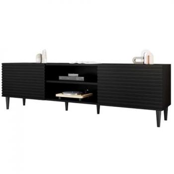 Mueble TV Comfivo H106, Negro, 180x53x40cm, con sistema de apertura sin asas y soporte para TV