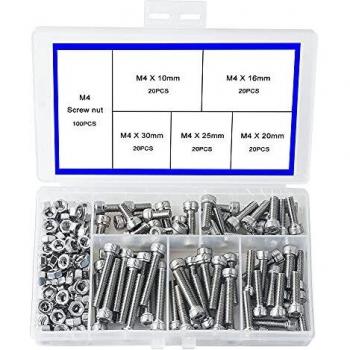 newlng M4 Tornillos de Cabeza Hexagonal de Acero Inoxidable 304 Tornillos con Tuerca Allen Tornillos y Tuercas Caja de Combinación 200pcs