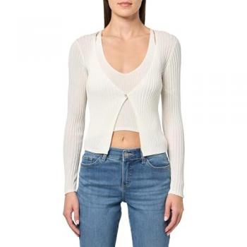 Guess Women's White Double Layer Regular Fit Cardigan