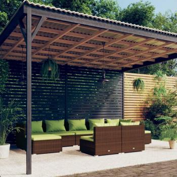 9-Piece Brown Poly Rattan Garden Lounge Set with Cushions