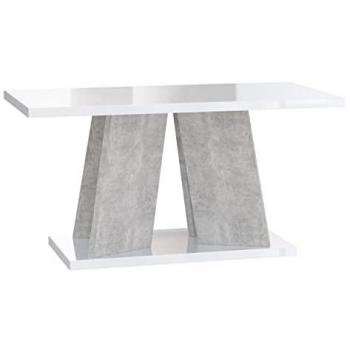 Mesa de café Goodyear 108, Aglomerado laminado, Blanco brillante y Hormigón, 110 x 70 x 60 cm