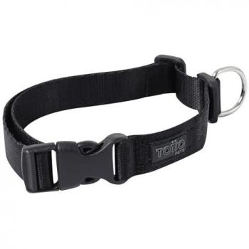 Collar ajustable negro para perros medianos Mylu talla M con herrajes resistentes, chapa de seguridad y anilla tipo D para correa