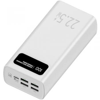 Powerbank 30000mAh Leotec 22.5W Carga Rápida Blanca con LCD y 4 puertos USB-A + 1 puerto USB-C
