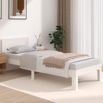 Estructura de cama individual madera maciza blanca 75x190 cm
