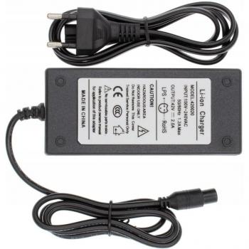 Cargador de alimentación 36V 42V 2A para scooter, monopatín, aeropatín y bicicleta eléctrica con enchufe de 3 pines