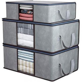 DIMJ Juego de 3 Bolsa de Almacenamiento de Ropa Gran Capacidad Bajo la Cama Organizador de Edredones con Ventana Transparente para Edredones Mantas Ropa