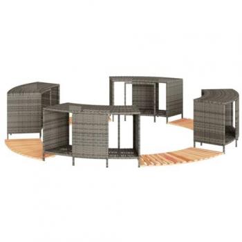 Grey Poly Rattan and Solid Acacia Wood Hot Tub Surround