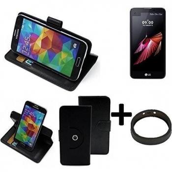 TOP SET: 360° Funda Smartphone para LG Electronics X screen, negro + anillo protector | Función de stand Caso Monedero BookStyle mejor precio, mejor funcionamiento - K-S-Trade