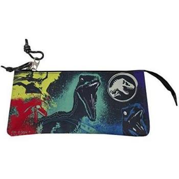 Jurassic World - Estuche Portatodo Triple, Cierre de Cremallera, con 5 Compartimentos Accesorio Escolar, Multicolor