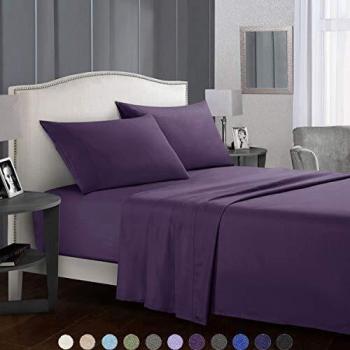 SaDiao Juego de Ropa de Cama de 4 Piezas, Suave Microfibra cepillada, Bolsillos Profundos con sábana Bajera, Hoja Plana con 2 Fundas de Almohada, Pliegues, Antimanchas