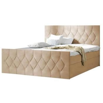 Cama Continental Baltimore 161, Doble, Tapiz Microfibra, con Somieres y Cajones de Almacenamiento, 140x200 cm, Color Marrón Claro, Dimensiones 147x216x103 cm