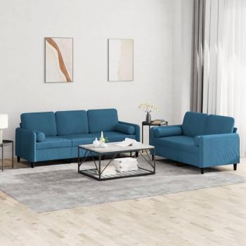 Conjunto de sofá de 2 piezas con almohadas de terciopelo azul Vidaxl