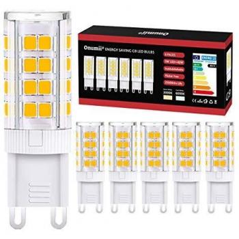 Onumii Bombilla LED G9 5W Equivalentes 40W Halógenas Bombillas G9, Blanco Cálido 3000K, AC220-240V, Pack De 6