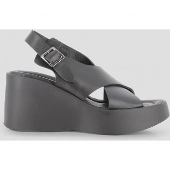 Sandalias de cuña de mujer de piel con tiras entrelazadas negras Blogger KRIS 81438
