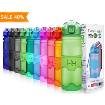 HoneyHolly Botella de Agua Deporte 400ml/500ml/700ml/1l, sin bpa tritan plastico, Reutilizables a Prueba de Fugas Botellas Potable con Filtro para niños, Colegio, Sport, Gimnasio, Trekking, Bicicleta