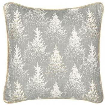 Cojín decorativo gris 45 x 45 cm con estampado de árbol de Navidad, funda de algodón extraíble y relleno de poliéster