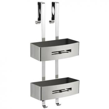 Jabonera Doble Colgante Nerva de Cromo con Portaobjetos Rectangular