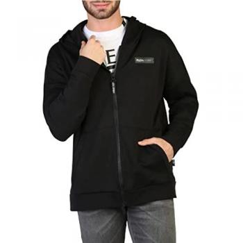 Sleek Black Zip-Through Hoodie Sweatshirt - XL