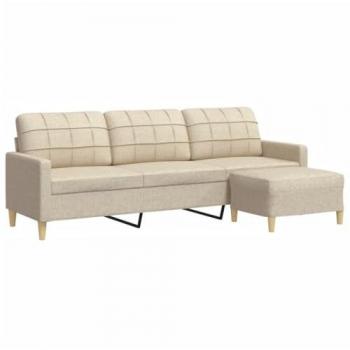 Sofá de 3 plazas con taburete de tela crema 210 cm