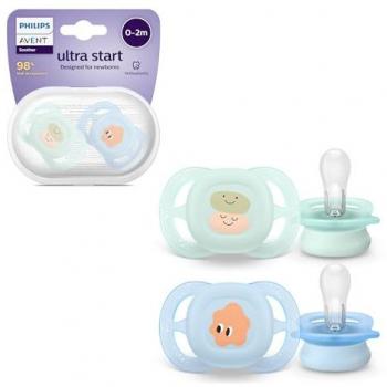 Chupete Anatómico Philips Avent Ultra Start 0-2 Meses Niño, Silicona Sin BPA, Paquete de 2 con Funda de Transporte/Esterilización
