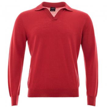 Gran Sasso Fuchsia Wool Polo Shirt for the Discerning Gentleman - IT50 | L, Elegant Fuchsia Wool Polo Shirt, Red male, Size: L, V-neck Knitwear, male, Red