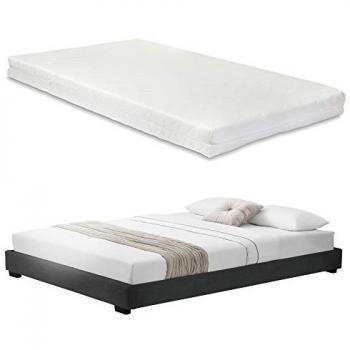 Cama doble tapizada en piel sintética Corium con colchón de espuma fría 180 x 200 cm - Negro