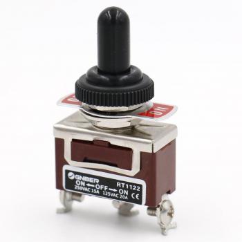 Heschen Interruptor de palanca de metal, RT1122, SPDT, tipo mantenido, ON/OFF/ON 3 posiciones, 15A 250VAC, con tapa impermeable, CE
