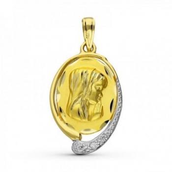Medalla de la Virgen Niña en oro bicolor 18k con detalles tallados