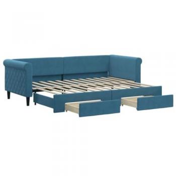 Sofá cama nido con cajones terciopelo azul 80x200 cm