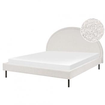 Cama Minimalista Bouclé de Poliéster Blanco con Somier y Cabecero Semicircular 160 x 200 cm Margut