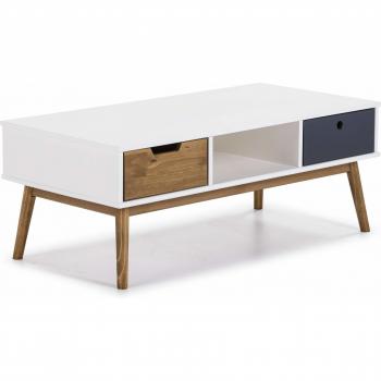 VS Venta-stock Mesa Centro Leti Blanco, Pino Macizo, 2 cajones, 110 cm